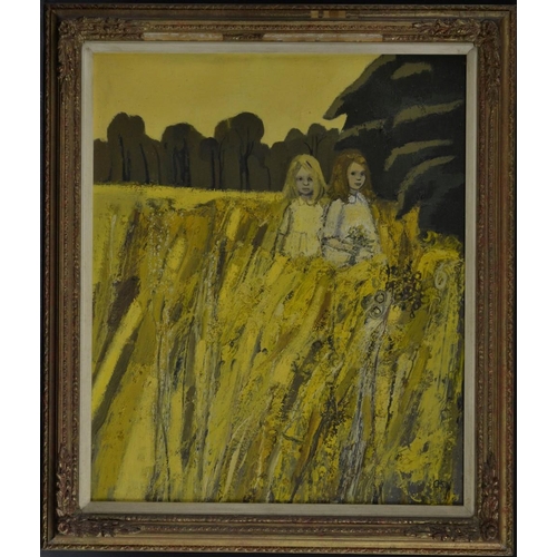 3125 - John Ash (1926- 1999) The Girls in a Field signed, oil on board, 49cm x 59cm