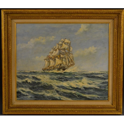 3147 - John Terry Ship, The Cutty Sark signed, dated 62, inscribed to verso, oil on canvas, 49.5cm x 59.5cm