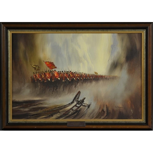 3151 - John Bampfield (Bn.1948) A Cavalry Charge signed, oil on canvas, 48.5cm x 73cm