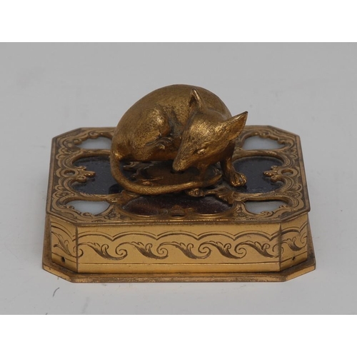 103 - A 19th century gilt bronze novelty desk weight, as a mouse, the canted square gilt brass base set wi... 