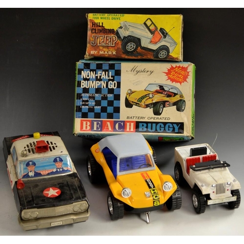 5081 - A Vintage Taiyo (Hong Kong) battery operated mystery action Bump N Go Beach Buggy, No910;  a Marx Hi... 