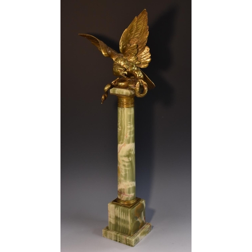 3415 - A French Neoclassical Revival gilt-brass and green onyx library centre column, the pedestal surmount... 