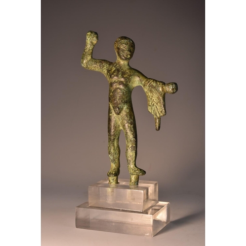 3421 - After the Antique, a verdigris patinated bronze statuette, of Hercules, draped with the skin of the ... 