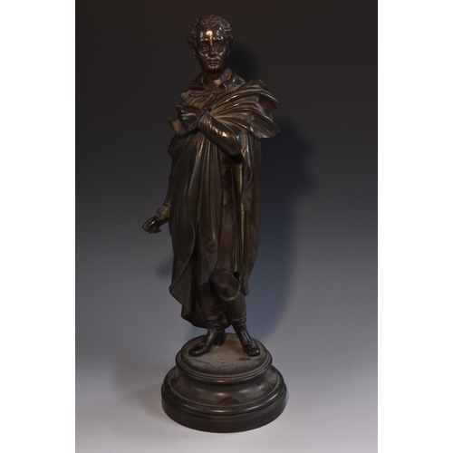 3429 - English School (19th century), a bronzed library figure, of Lord Byron, waisted circular base, 50cm ... 