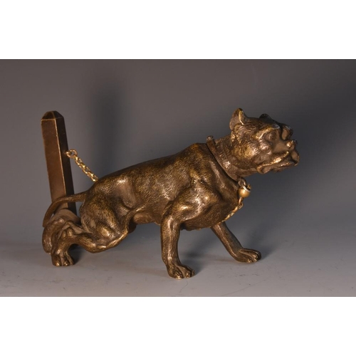 3437 - French School, a dark patinated bronze, of a ferocious dog, straining against its tether, 15cm long