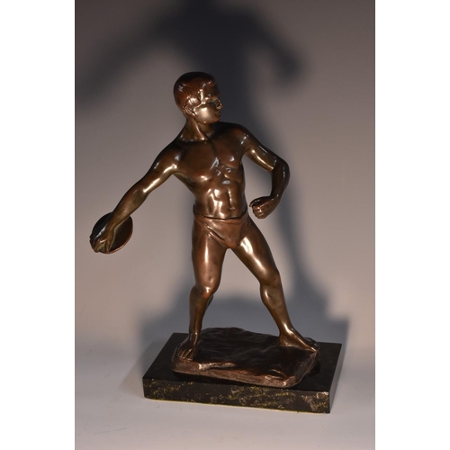 3448 - H. Keck (Continental School, early 20th century), a brown patinated bronze, The Discus Thrower, the ... 