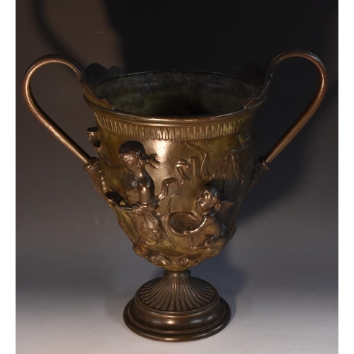 3451 - Italian Grand Tour School (19th century), a substantial patinated bronze twin-handled urn, the sides... 