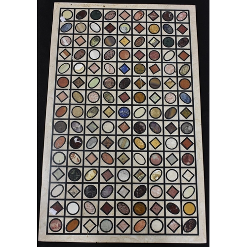 3465 - A pietra dura rectangular table top, inlaid with lapis lazuli and other specimen stones with rows of... 