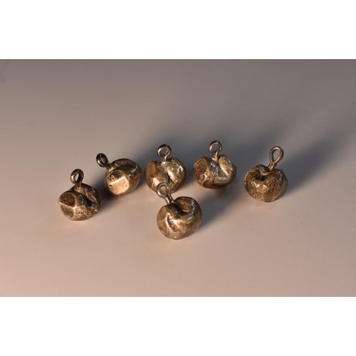 3478 - A set of six silver tunic buttons, fashioned from Thai pot duang bullet money, 2.75cm diam, 19th cen... 