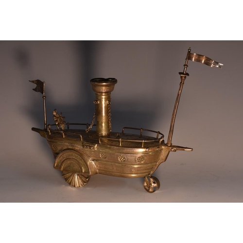 3483 - An early 20th century silver plated novelty steamer boat, engraved Numancia, 20cm wide, c.1900