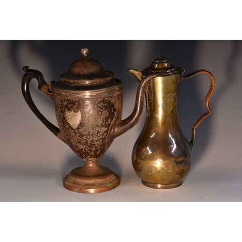 3484 - A 18th century Neo-classical Tole-Peite coffee pot, applied with silver shield, domed cover, ball fi... 