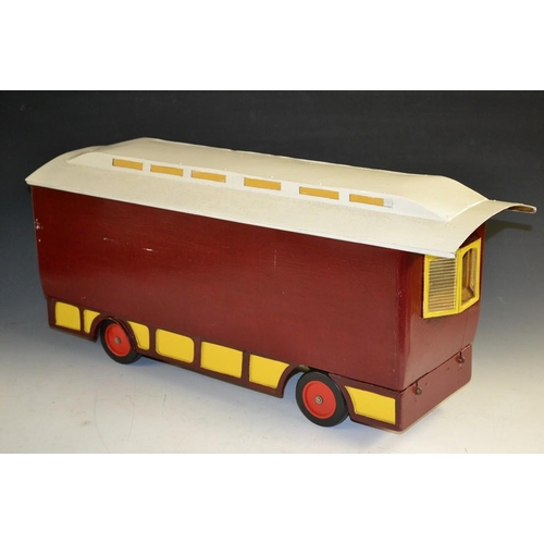 5274 - A scratch built model of a caravan named Charlotte, wooden body, multi-coloured red and yellow paint... 