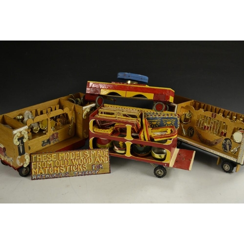 5285 - A scratch built model of a fairground pipe organ and trailer, fitted pipes and drums, removable top ... 