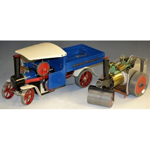 5299 - Mamod  - a Steam Wagon, SW1, blue body, red spoked wheels, boxed;  another Steam roller, part scratc... 