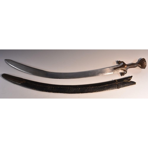 3701 - A 19th century Afghan tulwar or pulwar, 67cm curved blade with armourer's marks, the steel grip with... 