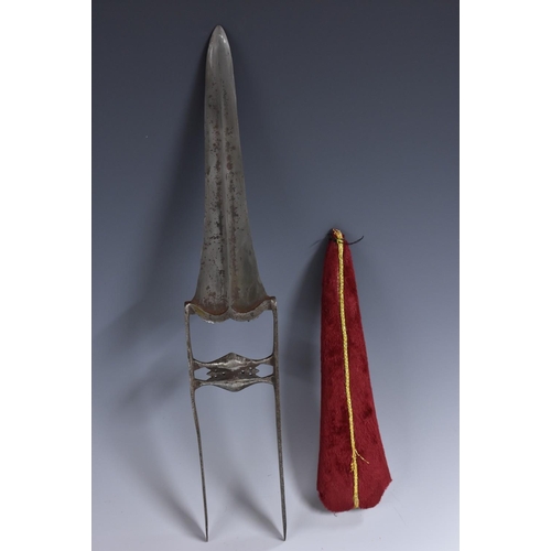 3723 - A 19th century steel katar punch dagger, 20cm blade, typical H-shaped grip, 39cm long overall