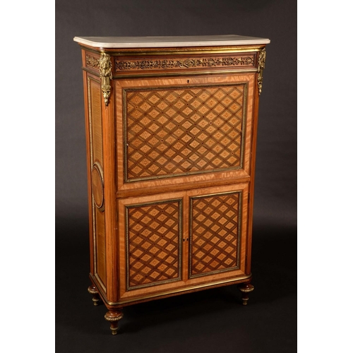 149 - A Louis XVI design gilt-metal mounted secrétaire à abattant, white marble top above a deep frieze an... 