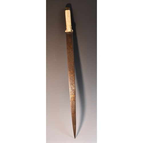 3748 - A Sudanese short sword, 57.5cm straight pointed blade, chased with in the Islamic taste with stylize... 