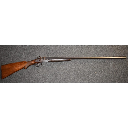 3749D - A 12 Bore Side by Side Double Barrel Hammer Action Shotgun, the 76cm nitro damascus barrels, with to... 