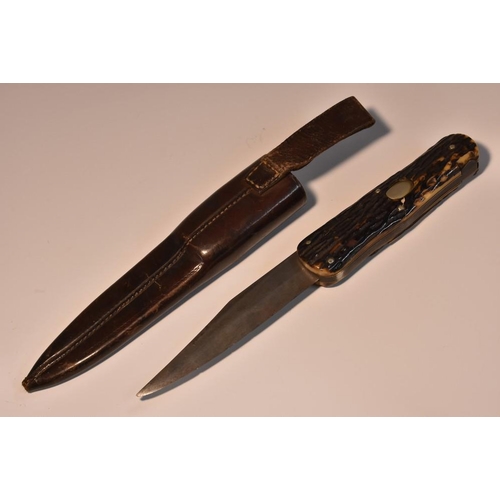 3750 - A Victorian Army & Navy C.S.L. Bowie knife, 18.5cm locking blade, two-piece antler grip, 30.5cm long... 