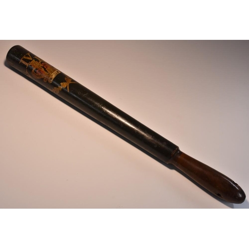 3754 - A William IV truncheon, painted with crown, WIVR cypher and crossed laurel branches, on an ebonised ... 