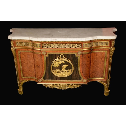 150 - A fine Louis XVI design ormolu mounted thuya wood commode à vantaux, possibly by Dasson, Carrara mar... 