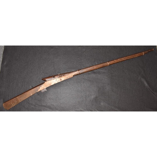 3757 - An Afghan matchlock jezail, 100cm barrel, wooden stock, 152cm long, the butt stamped 1944