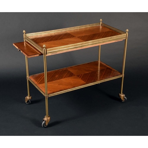 154 - A Louis XV design gilt metal mounted kingwood rectangular two-tier serving trolley, pierced gallery ... 