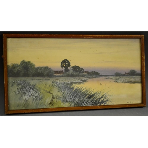 3065 - F G Fraser Norfolk Scene signed, watercolour, 8cm x 37cm