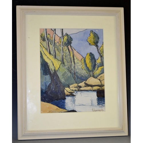 3071 - French Expressionist School (20th century) River Ravine indistinctly signed, watercolour, 32cm x 24c... 