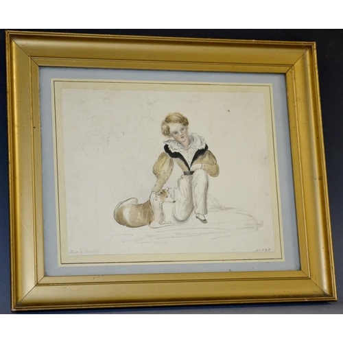 3072 - French School (19th century) A Young Boy and His Dog initialled M.E.V.B.P and inscribed Jour a Gauch... 