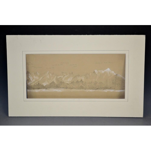 3074 - French School (19th century) Mountain Range the peaks annotated, pencil and gouache, 14.5cm x 31.5cm