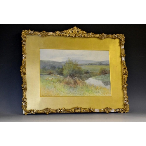 3078 - George Oyston The Riverside Pasture signed, dated 1903, watercolour, 21cm x 33cm