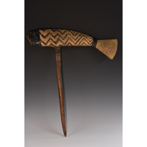 3856 - Tribal Art - a Papua New Guinea axe, wicker bound head, 70cm long overall