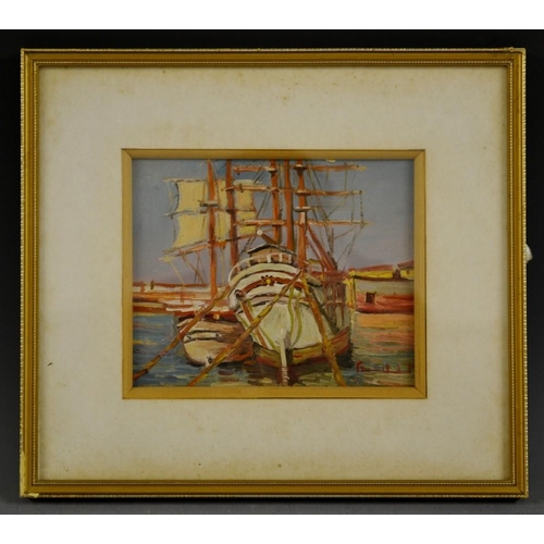 3085 - Impressionist School (early 20th century) Sailing Ships in Harbour indistinctly signed, 14cm x 17cm