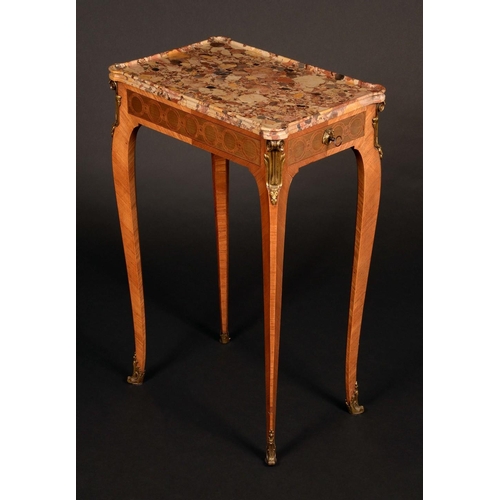 161 - A Louis XV Revival ormolu mounted kingwood and marquetry hipped rectangular occasional table, dished... 