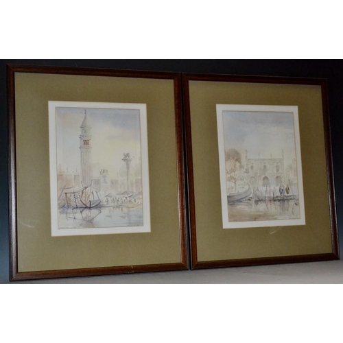 3105 - John Thorne (contemporary) A Pair, Market Day, Venice and Barges signed, dated 88, watercolour, 29cm... 