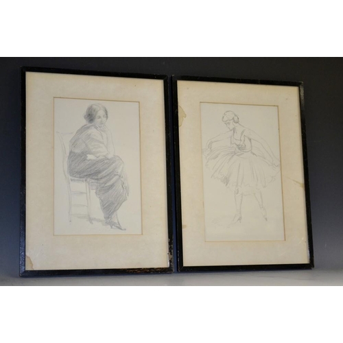 3107 - Knight A pair, Ballerina and Lady on a Chair bearing signature, pencil drawings, 27.5cm x 17cm