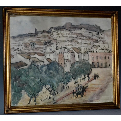 3113 - M. Harrison (early 20th century) A Town in Tuscany  signed, watercolour, 38cm x 45cm, framed