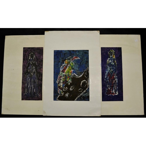 3115 - Modern School Stylised Figure watercolour, 43cm x 16.5cm; others, similar (3)