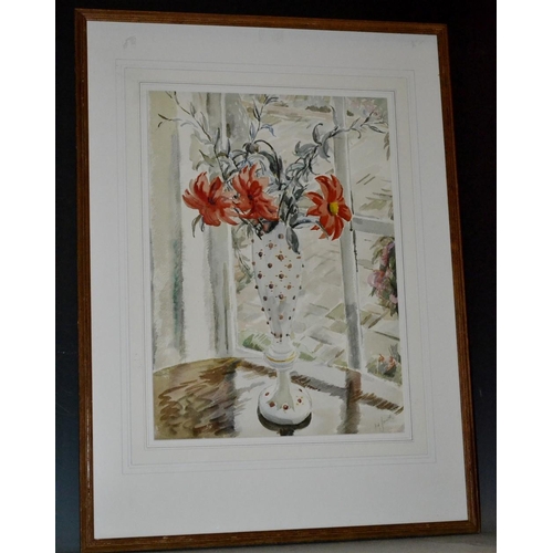 3121 - P H Jowett (Contemporary) Dahlias in a Vase signed, watercolour, 50cm x 36cm