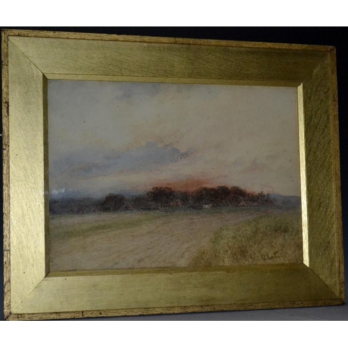 3124 - Paul Bertram (1833 - 1901) Ploughing at Sunset signed, watercolour, 34cm x 49.5cm