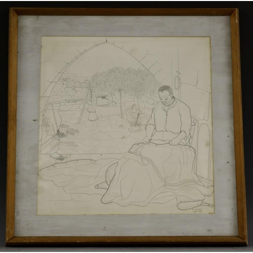 3131 - R Grimble The Sailmaker signed, dated 1953, pen and ink, 38cm x 37cm