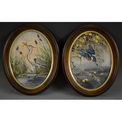 3135 - Robin Gibbard (Contemporary) A Pair, Heron and Kingfisher signed, watercolours, ovals, 19cm x 14cm