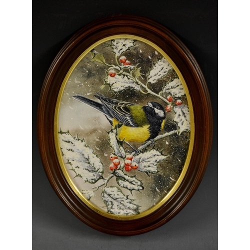 3139 - Robin Gibbard (contemporary) Great Tit, in winter signed, watercolour, oval, 18.5cm x 13.5