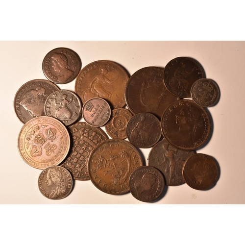 3941 - Coins, GB, George II, 1757 silver shilling, 2mm, 3g; George II, 1723 Hibernia farthing; others, 1733... 