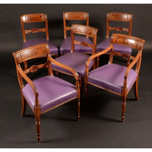 173 - A set of six late George III mahogany dining chairs, comprising four side chairs and a pair of carve... 