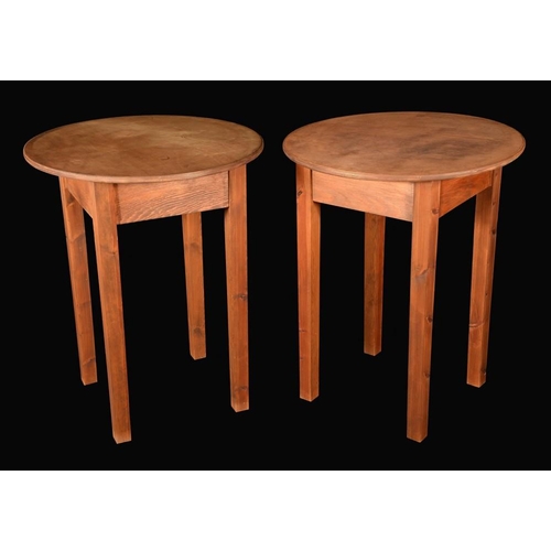 183 - A pair of late 20th century pine tables, circular tops above a deep frieze, square tapering legs, 77... 