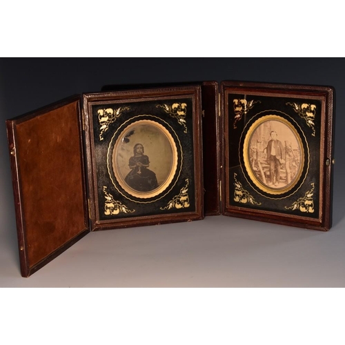 3992 - Photography - a 19th century glass plate portrait, of a young girl, oval mount, 7.5cm x 6cm, leather... 