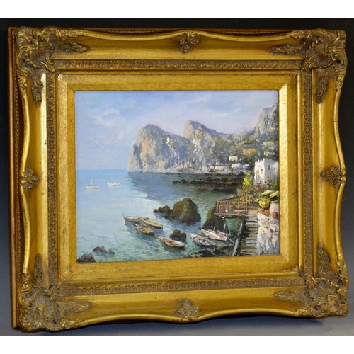 3345 - V *iugli** (Italian 20th century) Marina di Nerano signed, signed again and inscribed to verso, oil ... 